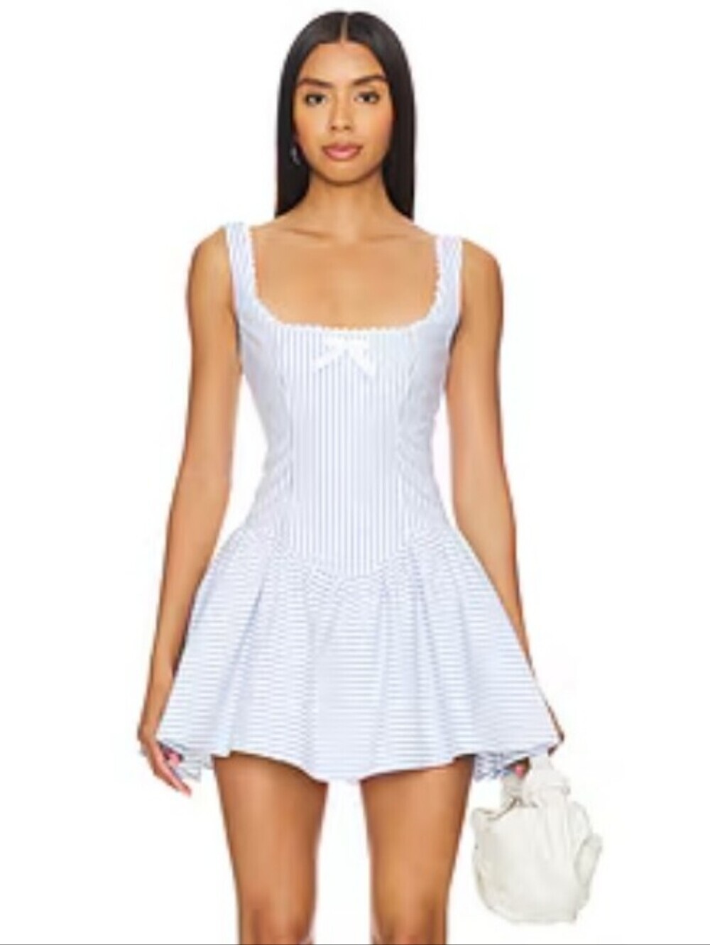 Forever 21 Striped Square Scoop Neck Mini Dress in White and Light Blue Size XL